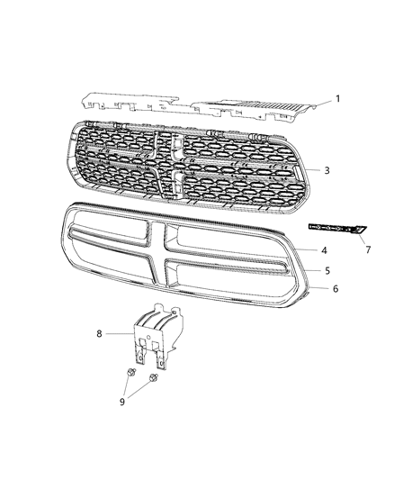 Clip Grille Rib Lock Clip Diagram for 68225379AA