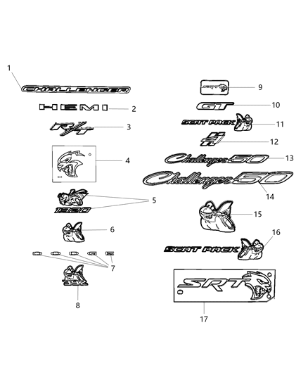 Nameplate Srt Grille Diagram for 68320442AC