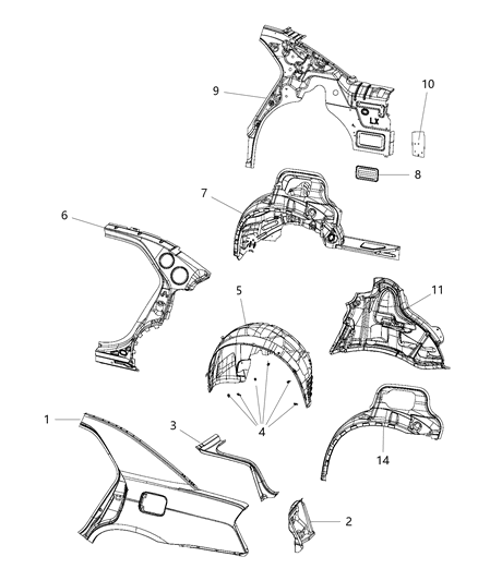 Reinforcement Bodyside Aperture Rear Inner Diagram for 68127982AH