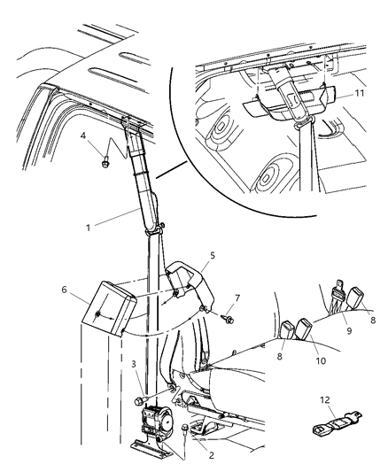 2008 Chrysler PT Cruiser Seat Belt Front Center Diagram for 5KJ82ZJ3AA