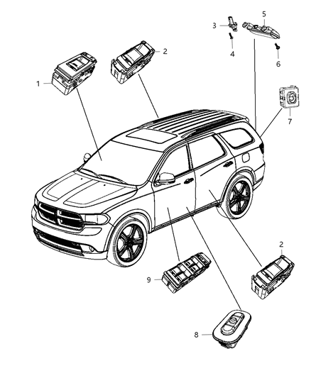 2020 Dodge Durango Switch And Bezel Front Door Left, Driver Side Diagram for 68319802AA