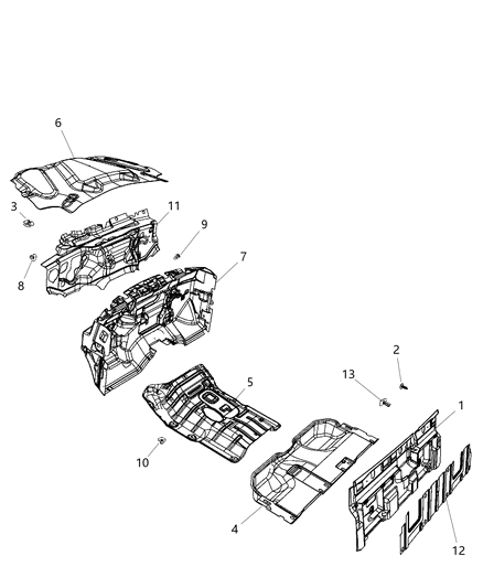 Silencer Floor Pan Front Tunnel Diagram for 68159408AA