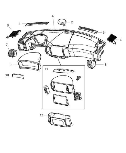 Bezel Instrument Panel Upper Diagram for 1EC941DHAB