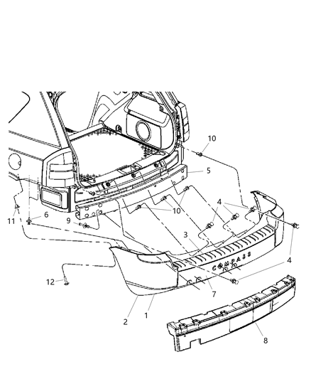 Foam Rear Bumper Fascia Diagram for 5303822AB