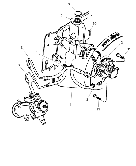 1991 Jeep Grand Wagoneer Hose Power Steering Reservoir Diagram for 52088541