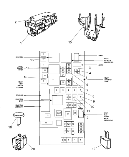 2001 Chrysler 300M Bracket Power Distribution Center Diagram for 5082092AB