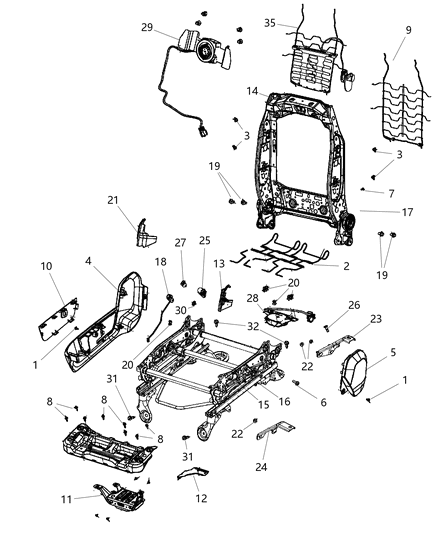 2002 Jeep Liberty Lumbar Support Includes Motor Diagram for 68068949AA