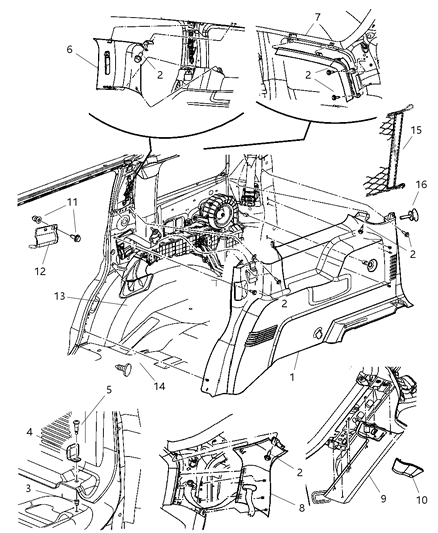 2006 Dodge Durango Panel Quarter Trim Diagram for 5HX69BDXAE
