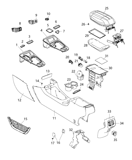 Armrest Console Diagram for 1WZ791VHAD