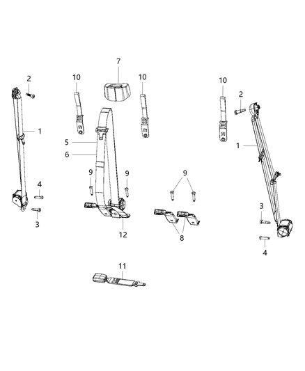 2012 Jeep Patriot Buckle Assembly Buckle Assembly - Seat Belt Right Diagram for 6TB121X7AA