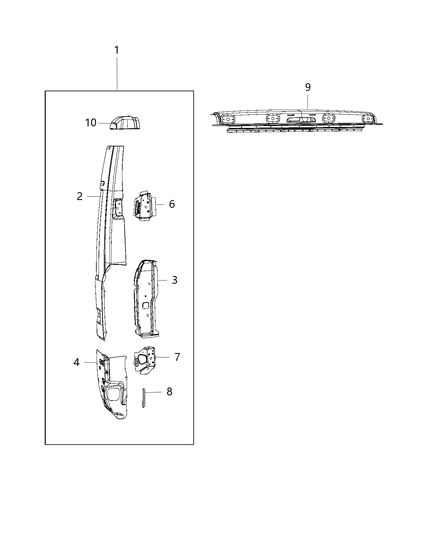 2020 Ram ProMaster 1500 Panel Roof Rail Outer Diagram for 68167295AA