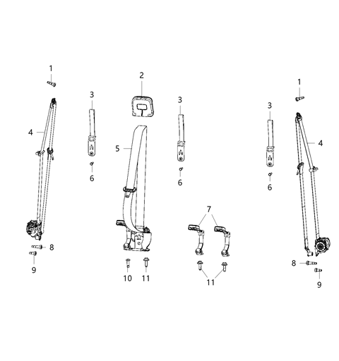 1991 Dodge Spirit Belt And Retractor 2ND Row Seat Diagram for 5ZN25HL1AD