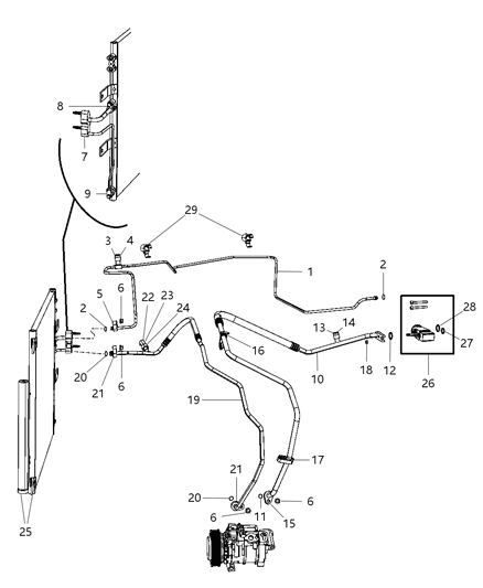 Line A/C Suction And Liquid Includes: O - Rings Diagram for 68050205AA