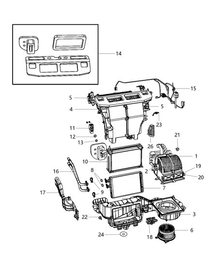 Housing Distribution: Doors, Levers, Links, Cams, Actuators Diagram for 68127807AA