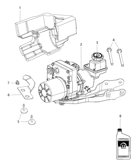 Pump Power Steering Assembly with Reservoir, Cap, & Bracket Diagram for 68059524AI