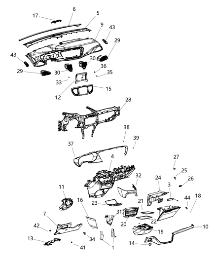 Glove Box Instrument Panel Diagram for 5RL34DX9AE