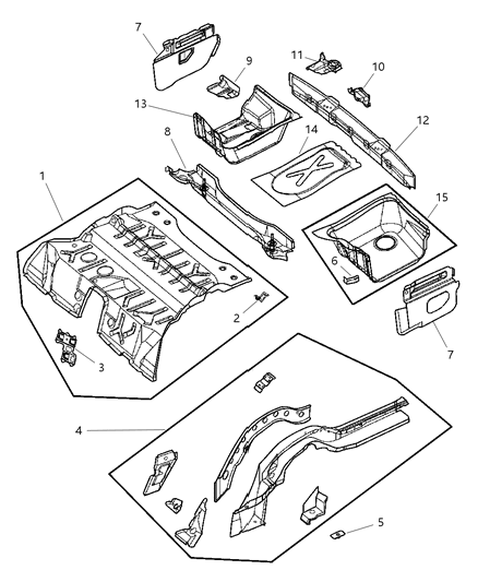 2008 Chrysler Crossfire Bracket Trunk Floor Cover Diagram for 5161121AA
