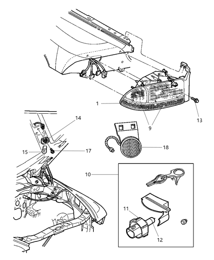 2003 Chrysler PT Cruiser Lamp Headlamp Parking And Turn Diagram for 2AME55110A