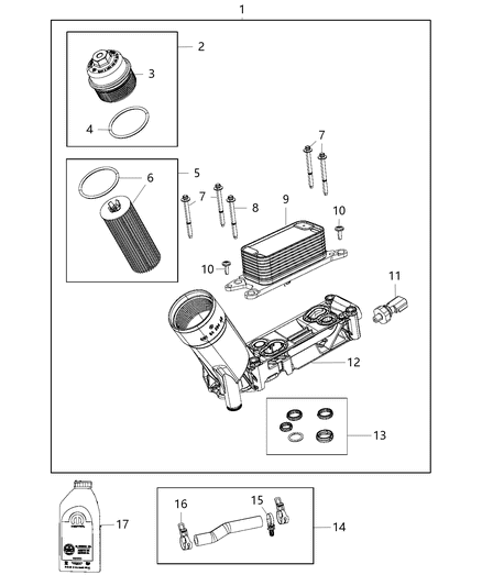 1994 Dodge Shadow Hose Oil Cooler Outlet Includes Clamps And Retainer Diagram for 68285547AA