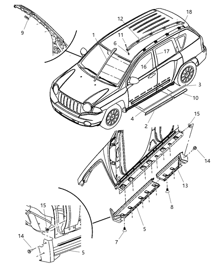 2002 Jeep Grand Cherokee Side Rail Roof Rack Diagram for 5303806AC