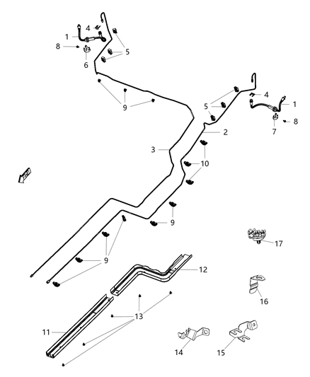 Bracket Brake Sensor Wire For ABS Wire And Brake Tube Diagram for 68197225AA