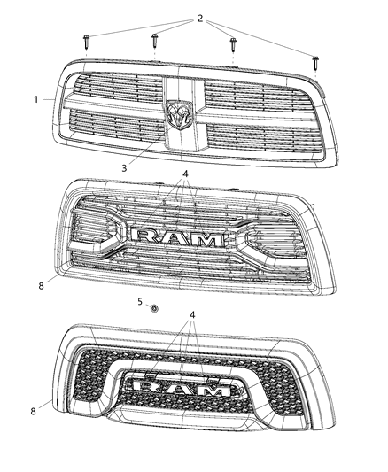 Grille Radiator Includes Ram Letters Diagram for 68260704AC