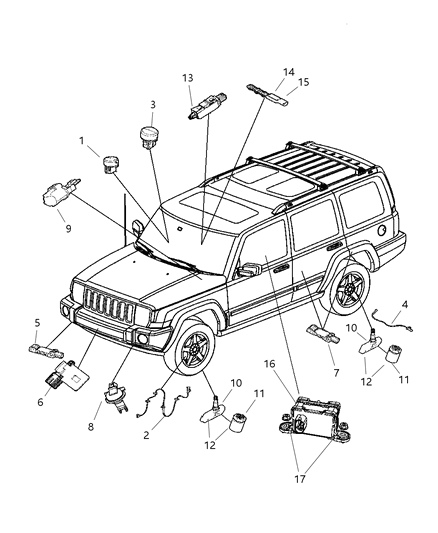 Sensor Package Tire Pressure See Electrical Group 008 Diagram for 68001696AA