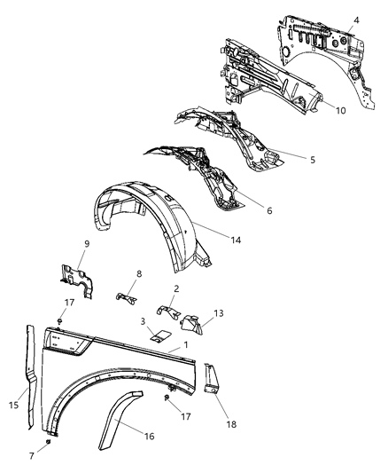 Wheelhouse Front Inner Diagram for 55176858AL