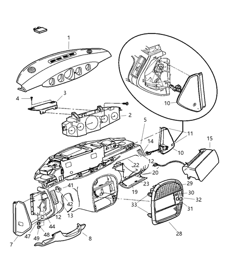Louver Assembly, Instrument Cluster Bezel Center Module Diagram for PD88SX8