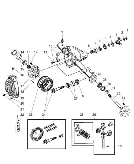 1999 Chrysler Concorde Nut, 8-1/4, 9-1/4 Rear Axle Yoke Diagram for 1795173