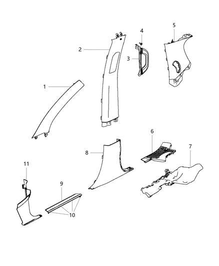 2007 Dodge Caravan Panel B Pillar Upper Trim Diagram for 1GP92DX9AG
