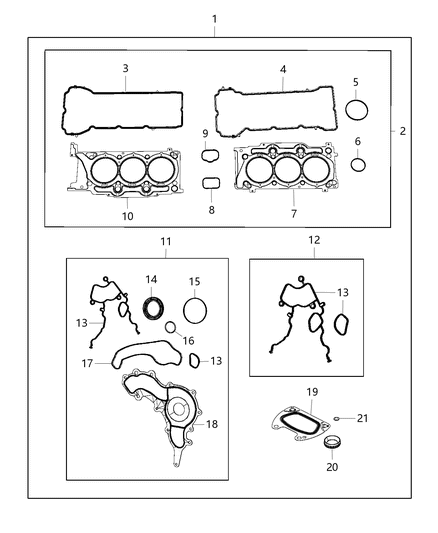 2012 Jeep Wrangler Gasket Throttle Body Long Block Engine Install Kit Diagram for 53032763AA