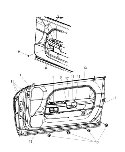 Panel Front Door Trim Diagram for 1FU102DVAL