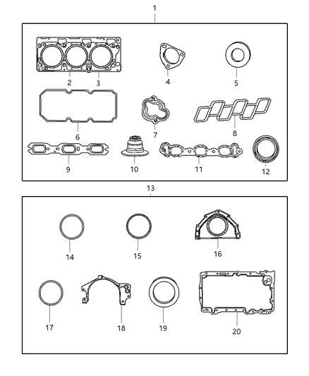 2000 Chrysler Town & Country Gasket Package Engine Upper Diagram for 68003770AC