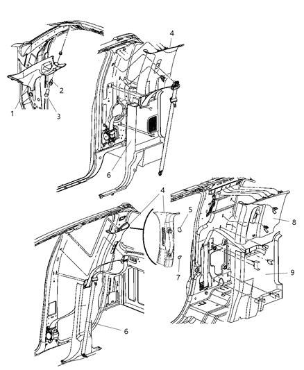2010 Dodge Ram 3500 Panel B Pillar Upper Trim Diagram for 1MH97BD1AB