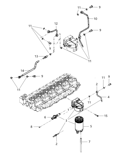 Housing Fuel Filter, Shell, Wif Sensor, Drain Valve Diagram for 68061633AA