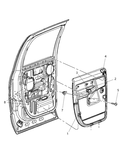 2009 Dodge Ram 2500 Panel Rear Door Trim Diagram for 5KT501J3AB