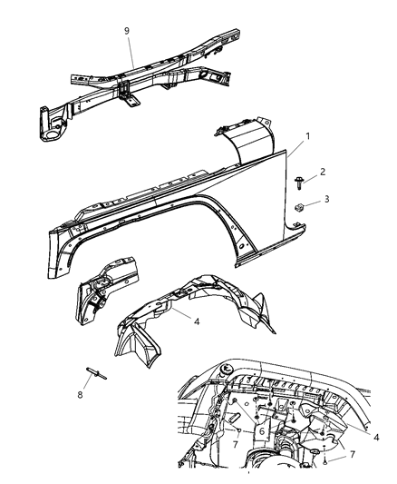 Retainer Push On Shield To Battery Bracket Retainer Diagram for 6508809AA