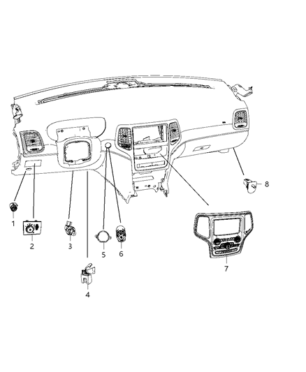 2023 Jeep Wrangler Center Stack Vehicle Feature Controls Climate Controls Diagram for 68388559AB