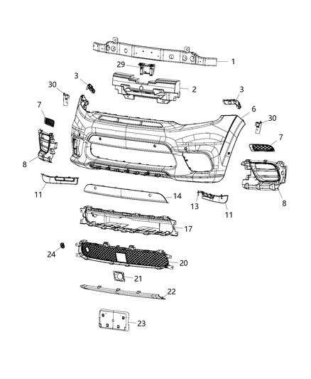 Grille Fascia Center Diagram for 68273048AA