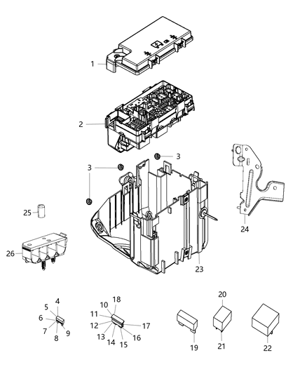 Clip Power Distribution Center Engine Harness To PDC Diagram for 68276692AA