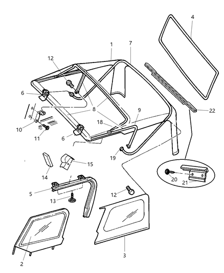 2023 Jeep Grand Wagoneer L Retainer Soft Top Rail Diagram for 55176736AC