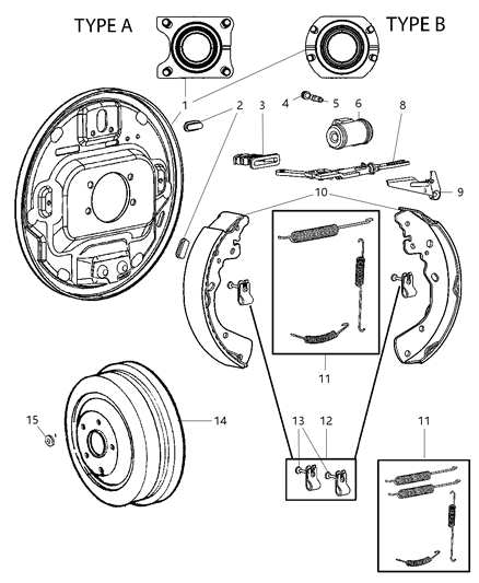 Spring Kit Brake Shoe Hold Down Diagram for 5159112AC