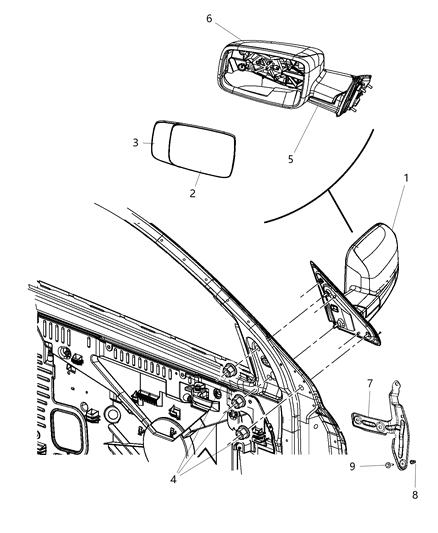 Mirror Outside Rearview Diagram for 68142672AF