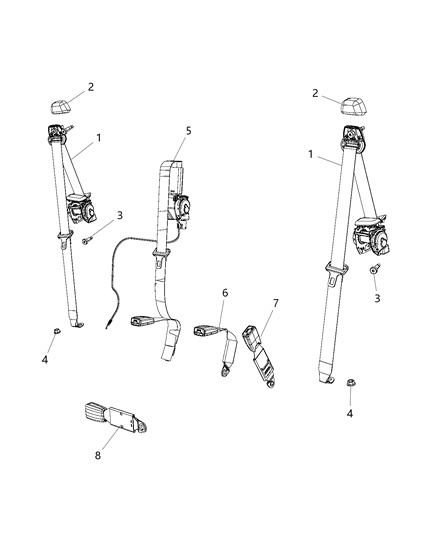 Seat Belt Rear Center Shoulder Diagram for 5KC791X9AE