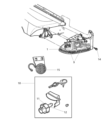 2002 Dodge Dakota Lamp Fog Diagram for 55077320AB
