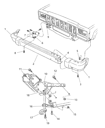 2004 Chrysler Town & Country Bar Bumper Front - Painted Diagram for 5EE85JX8AC