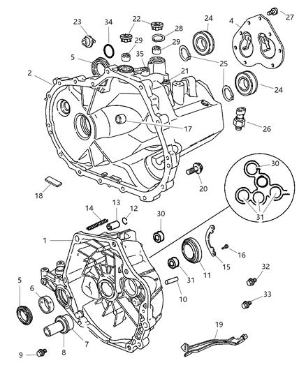 2008 Jeep Compass Housing Assembly Clutch & Differential Diagram for 5189988AB