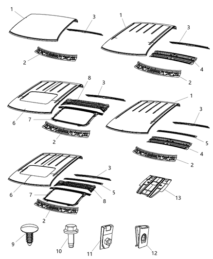 Header Roof Front Diagram for 68191199AA