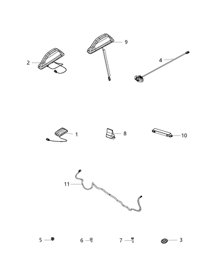 Antenna Base Cable And Bracket Diagram for 68359011AA